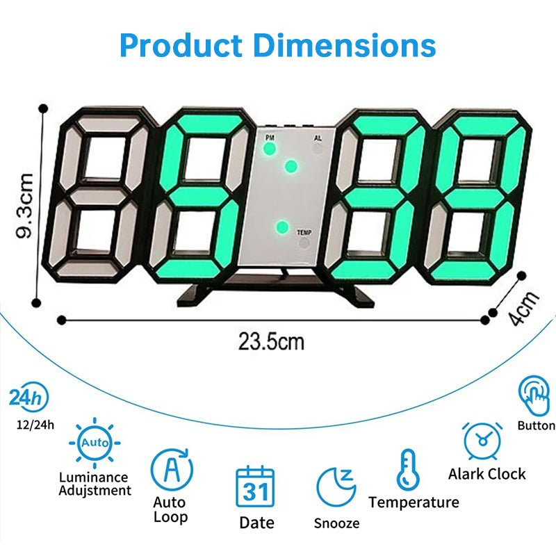 3D LEDデジタル目覚まし時計、カラフルなディスプレイ、12/24時間表示、オフィス、リビングルーム、寝室、キッチンに最適