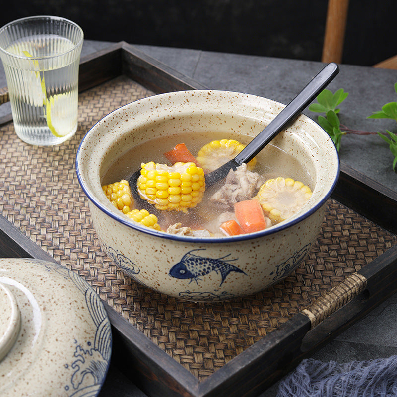 陶器のインスタントラーメンボウル、蓋付きの中国の家庭用食器